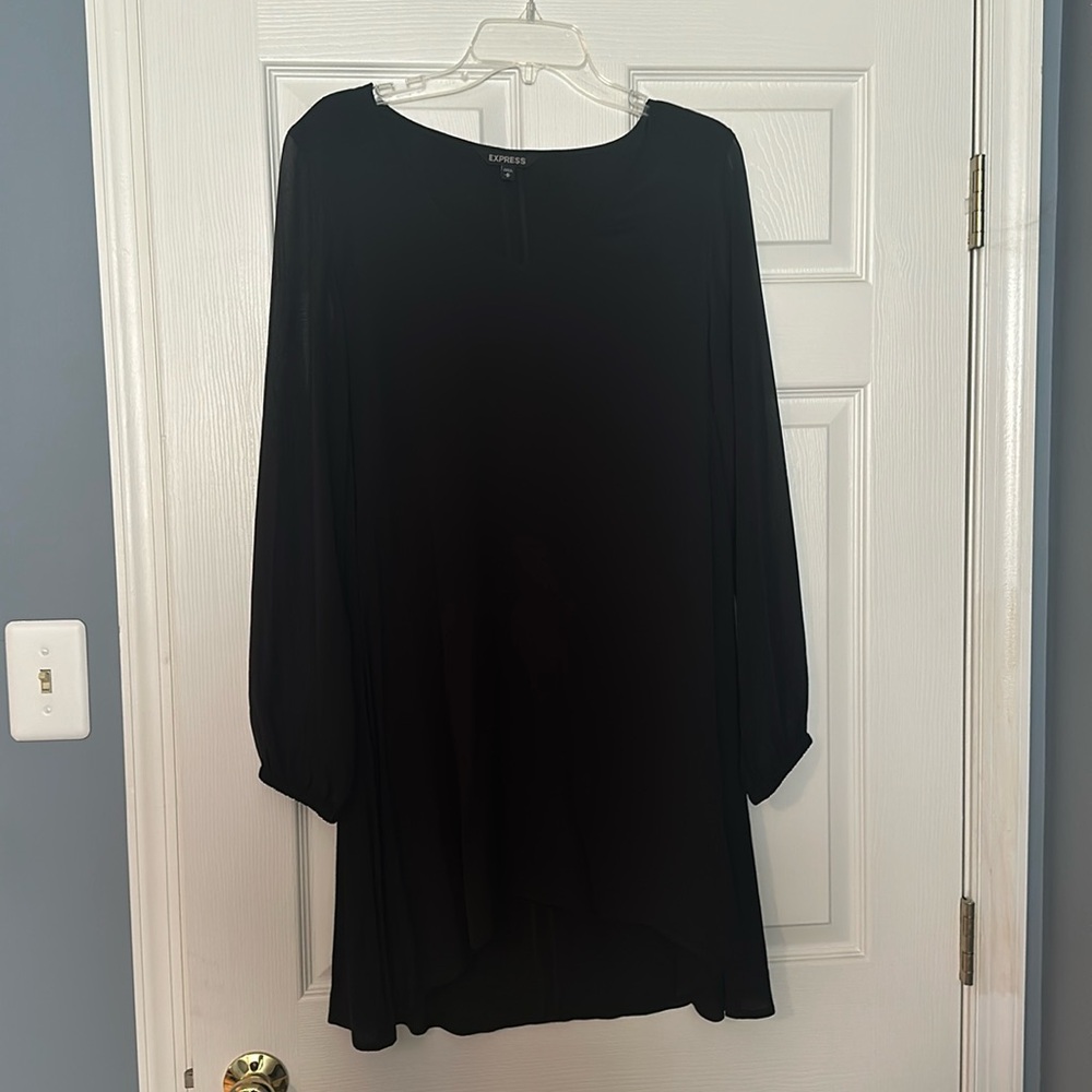 Women’s black long sleeve express dress, arms are sheer